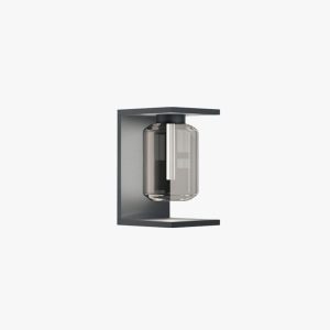 PEA445 Rectangular Metal/Glass Lantern Solar Outdoor Waterproof Wall LampBlack/Gray