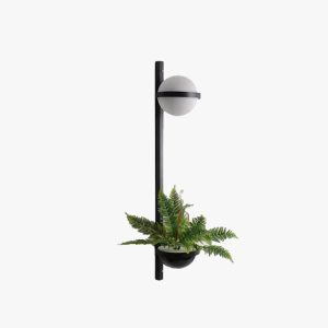 PEA442 Valentina Modern Globe Metal/Acrylic Solar Outdoor Wall Lamp Plant Pot, Black/White