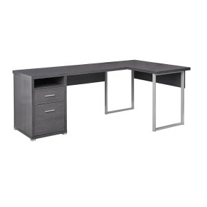 PEA513 Computer Desk - Home Office - Corner - Storage Drawers - 80"L - L Shape - Work - Metal - Grey