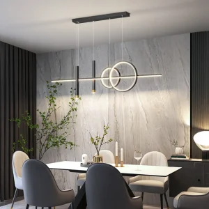 PEA492 Modern Scandinavian Pendant Dining Room Chandelier Simple Luxury Restaurant Lamp with Long Strip Design for Bar & Dining Table