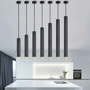 PEA493 Dimmable Hanging Light Cylinder Hanging Lamp Nordic Long Tube LED Modern Kitchen Island Led Pendant Light Modern in Black