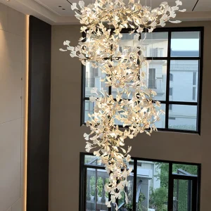 PEA497 Nordic Style Ginkgo Branch Leaves Oversized Chandelier Staircase Modern Petal Chandeliers Pendant Lights Villa Mall Lighting