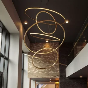 PEA487 Simple Hanging Decorative Pendant Light Circle Rings Acrylic Gold Luxury Modern Led Chandelier and Lamp for Living Room Home